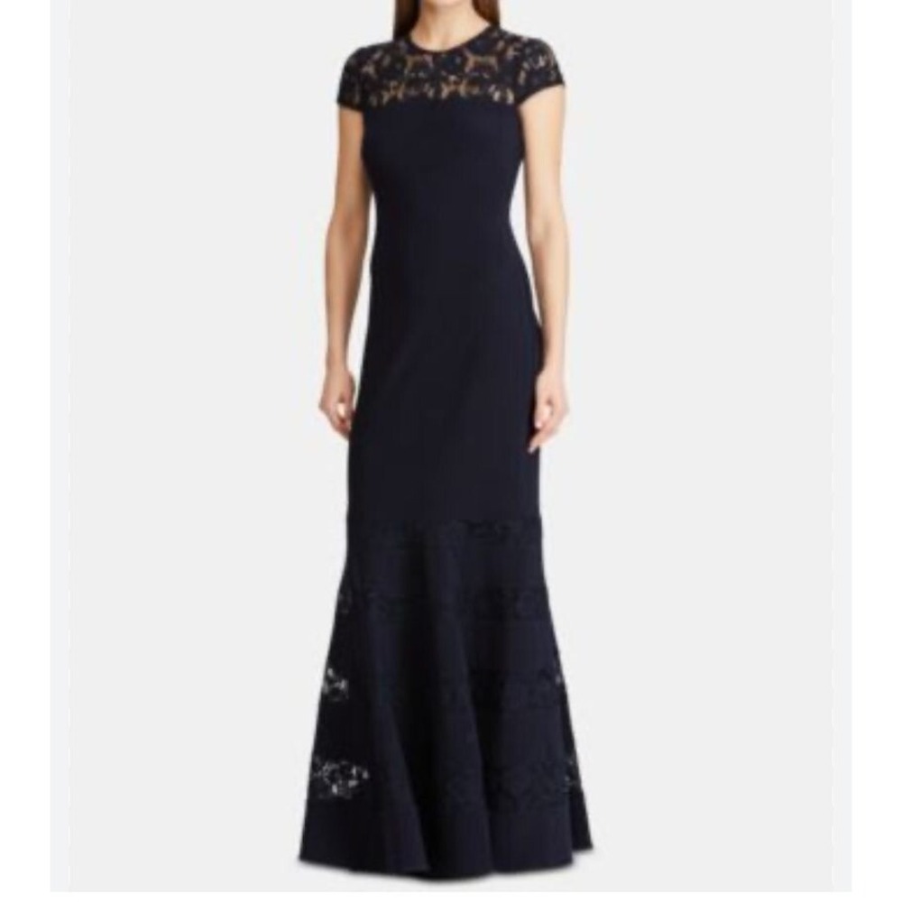 NWT Ralph Lauren Women's Black MAXI Lace-Overlay Sz 18 Elegant Dress